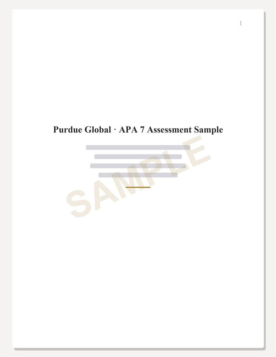 Purdue Global sample paper preview: APA 7 title page, written to the scoring guide